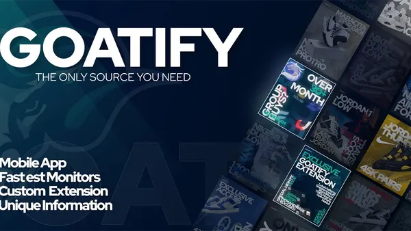 Promotional cover image for Goatify, a European reselling community with monitors and a checkout extension.