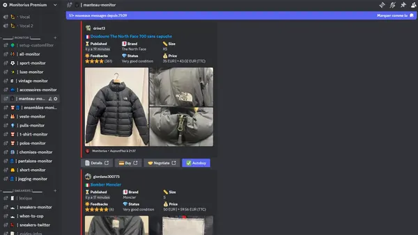 Promotional cover image for Monitorius Premium Bot Vinted, a real-time Vinted listing alert and autobuy tool.