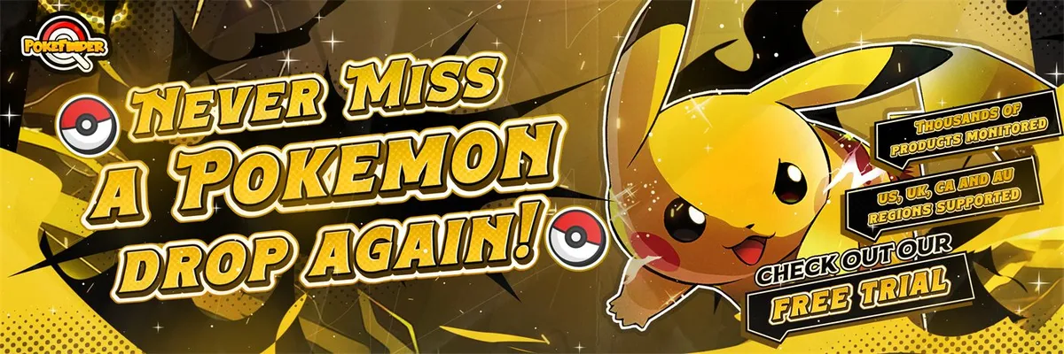 Promotional cover image for PokeFinder+ Premium Access, the Pokemon TCG restock and drop alert service.