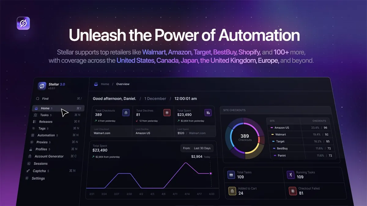 Stellar AIO promotional cover image for its automated retail checkout bot